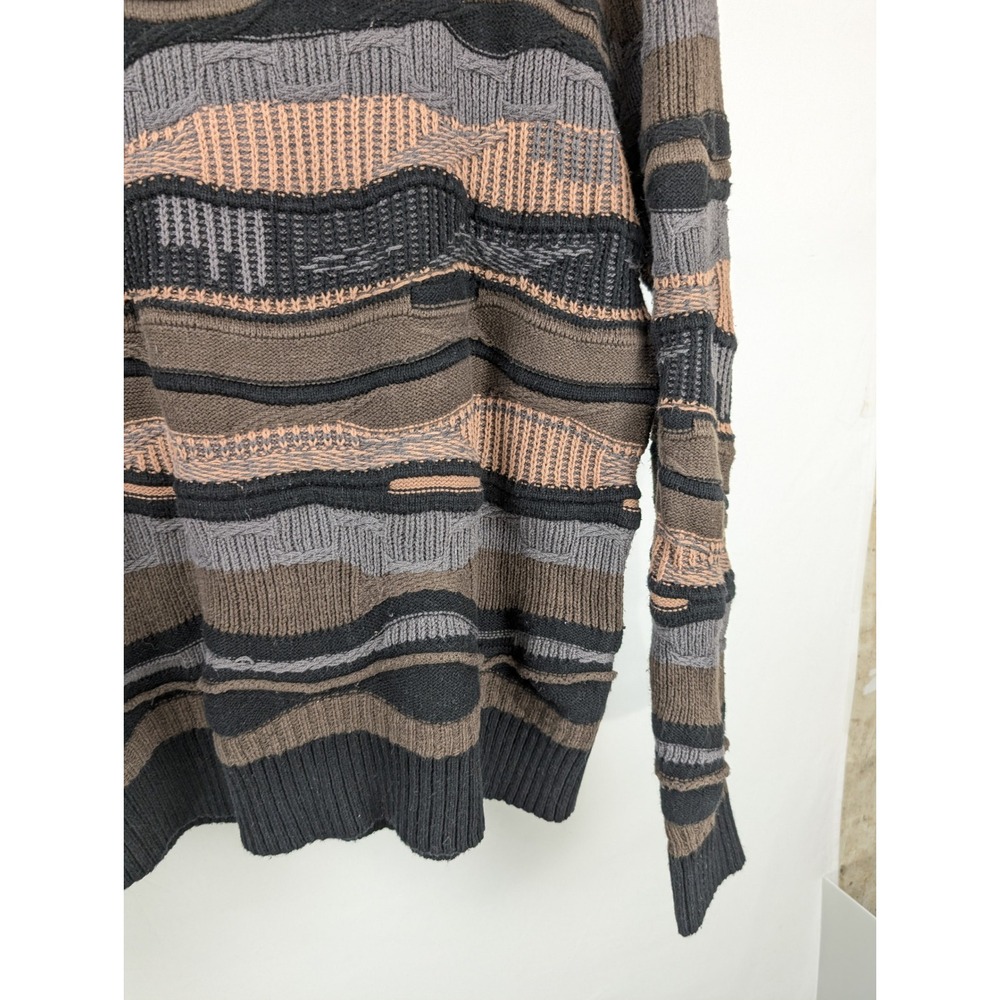 Coogi Style 3D Knit Crewneck Sweater Size M Brown Striped Retro Funky Cottage - Picture 10 of 12